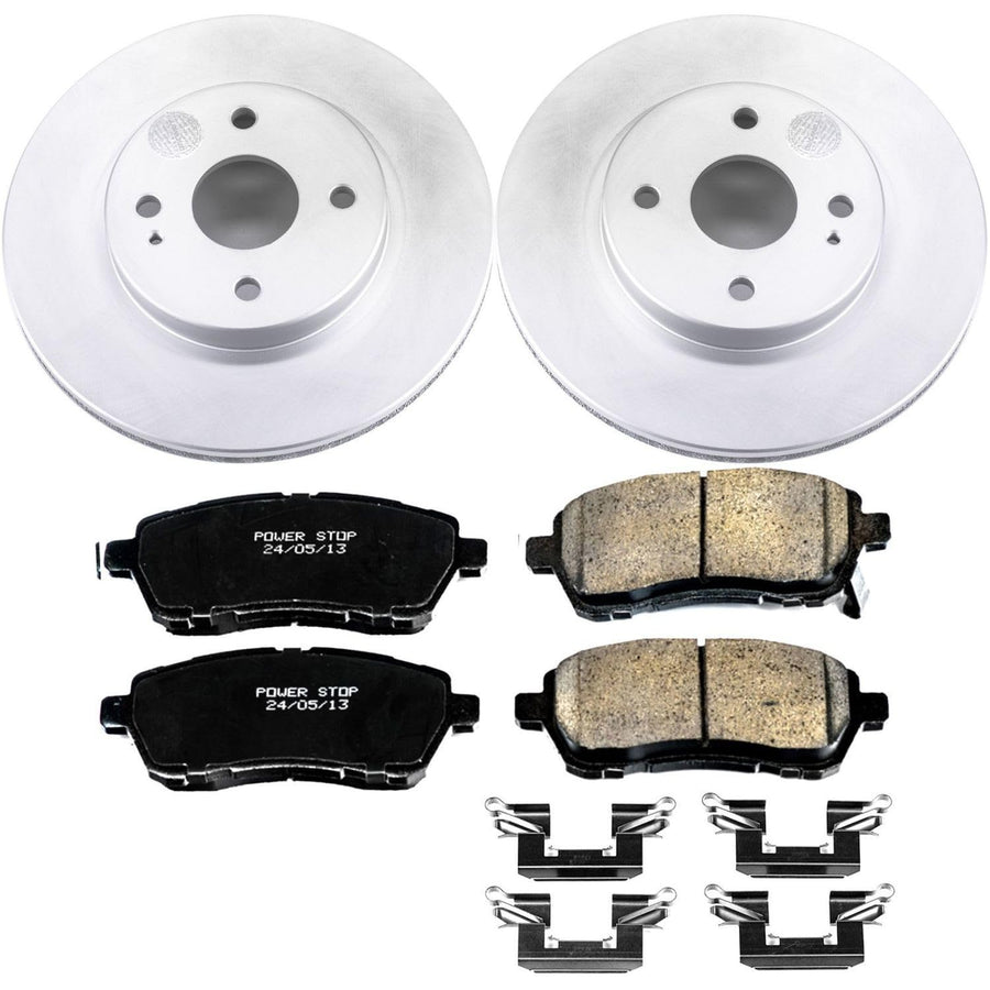 Power Stop Coated Brake Rotor and CRK6344 Ceramic Brake Pads- Front For Mazda 2 2011-2014 [Model Specific]