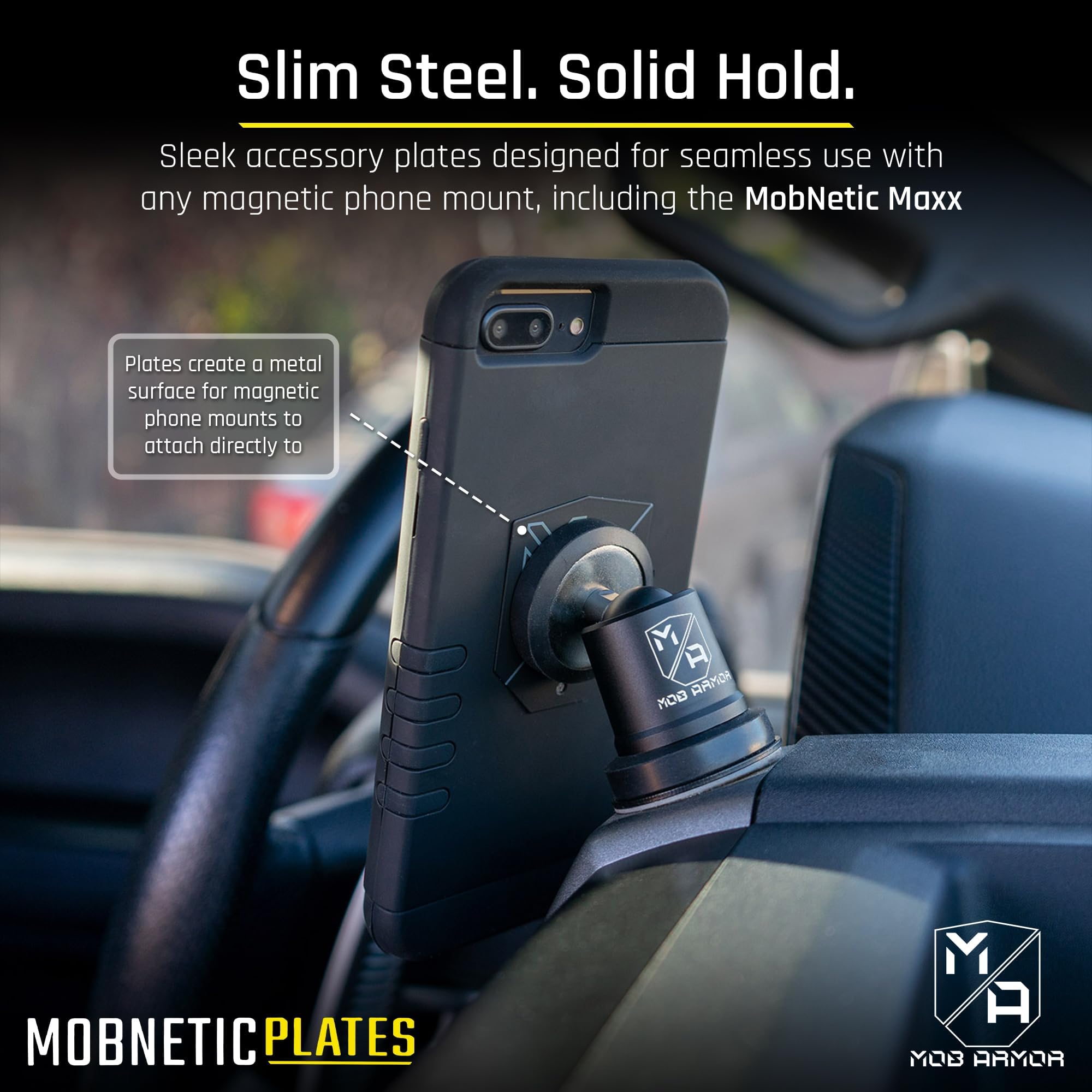 Mob Armor Plates MobNetic (2 Pack) - Compatible with Mob Magnetic Phone Mount for Car - Universal Smartphone Mounting Plates - Best Vehicle Accessory for Cellphone - Black