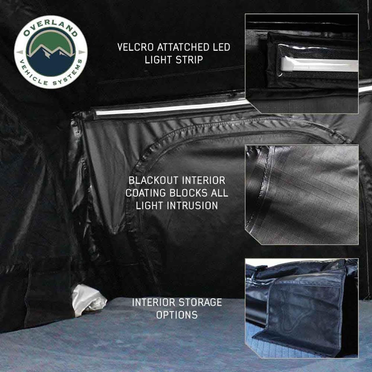 Overland Vehicle Systems XD Sherpa Hybrid Roof Top Tent Soft Shell Aluminum Hard Shell with Blackout Kit - Grey Body & Black Rainfly (XD Sherpa S4S 4 Person Tent)