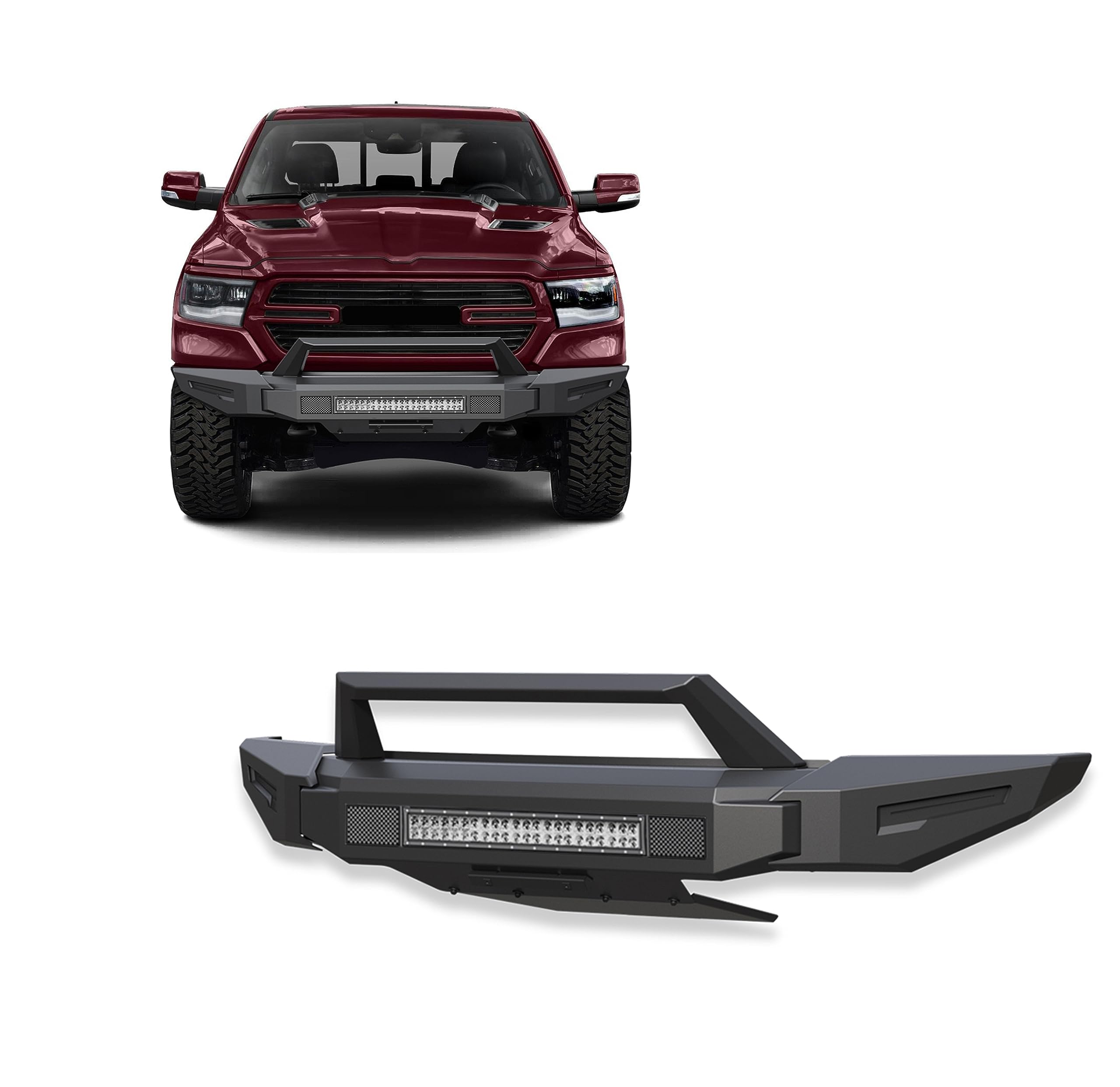 Armour II Heavy Duty Black Horse Modular Front Bumper Kit Modular Matte Black Compatible with 19-24 Ram 1500 (Excl.Rebel &TRX Trim, 19-23 Ram 1500 Classic)-AFB-RA20-K1