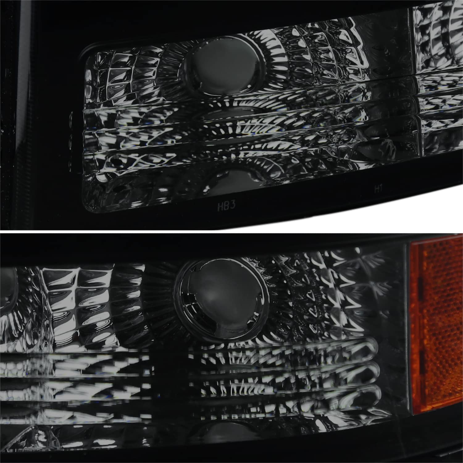 Black Smoke SPEC-D TUNING Projector Headlights w/LED Strip Compatible with 1999-2002 Chevrolet Silverado 1500, Left + Right Pair Headlamps Assembly