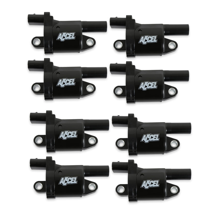 140080-8 ACCEL Ignition Coils, Black, Round, black, 8-Pack