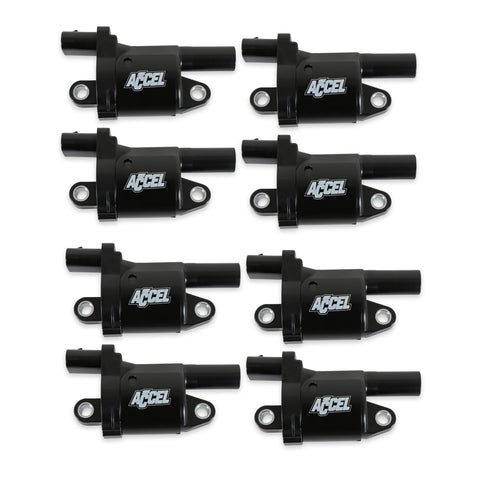 140080-8 ACCEL Ignition Coils, Black, Round, black, 8-Pack