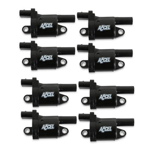 140080-8 ACCEL Ignition Coils, Black, Round, black, 8-Pack