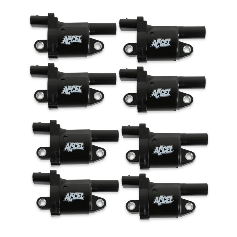 140080-8 ACCEL Ignition Coils, Black, Round, black, 8-Pack