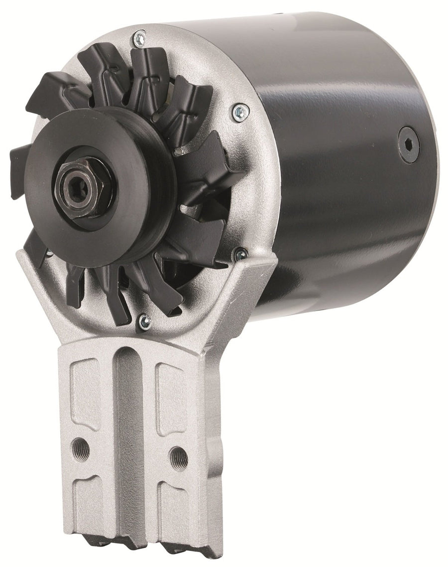 PowerGEN Powermaster Black Flat Head Front MTG '39-'48 90A 12V Shorty w/Pulley for 5/8" Belt
