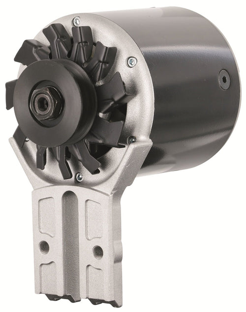 PowerGEN Powermaster Black Flat Head Front MTG '39-'48 90A 12V Shorty w/Pulley for 5/8" Belt