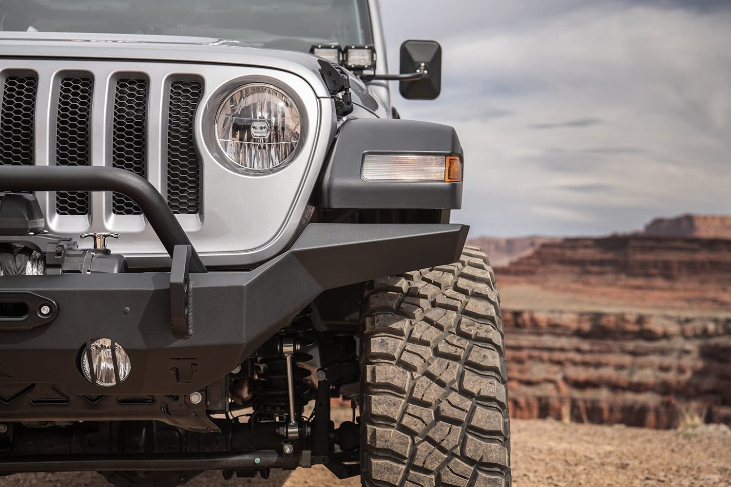 Front Rugged Ridge HD Bumper for Jeep Wrangler/Gladiator | Full-Width, Steel, Black | 11540.31 | Fits 2007-2025 Jeep Wrangler JK/JL; 2020-2025 Jeep Gladiator JT