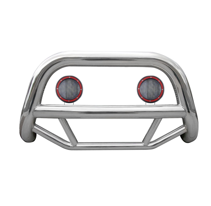 Max Bull Bar Black Horse Incl. Pair of 5.3" Dia.LED Lights w/Red Trim Rings No Skid Plate Stainless Steel Compatible with 03-08 Isuzu Ascender|02-04 Oldsmobile Bravada|04-07 Buick Rainier