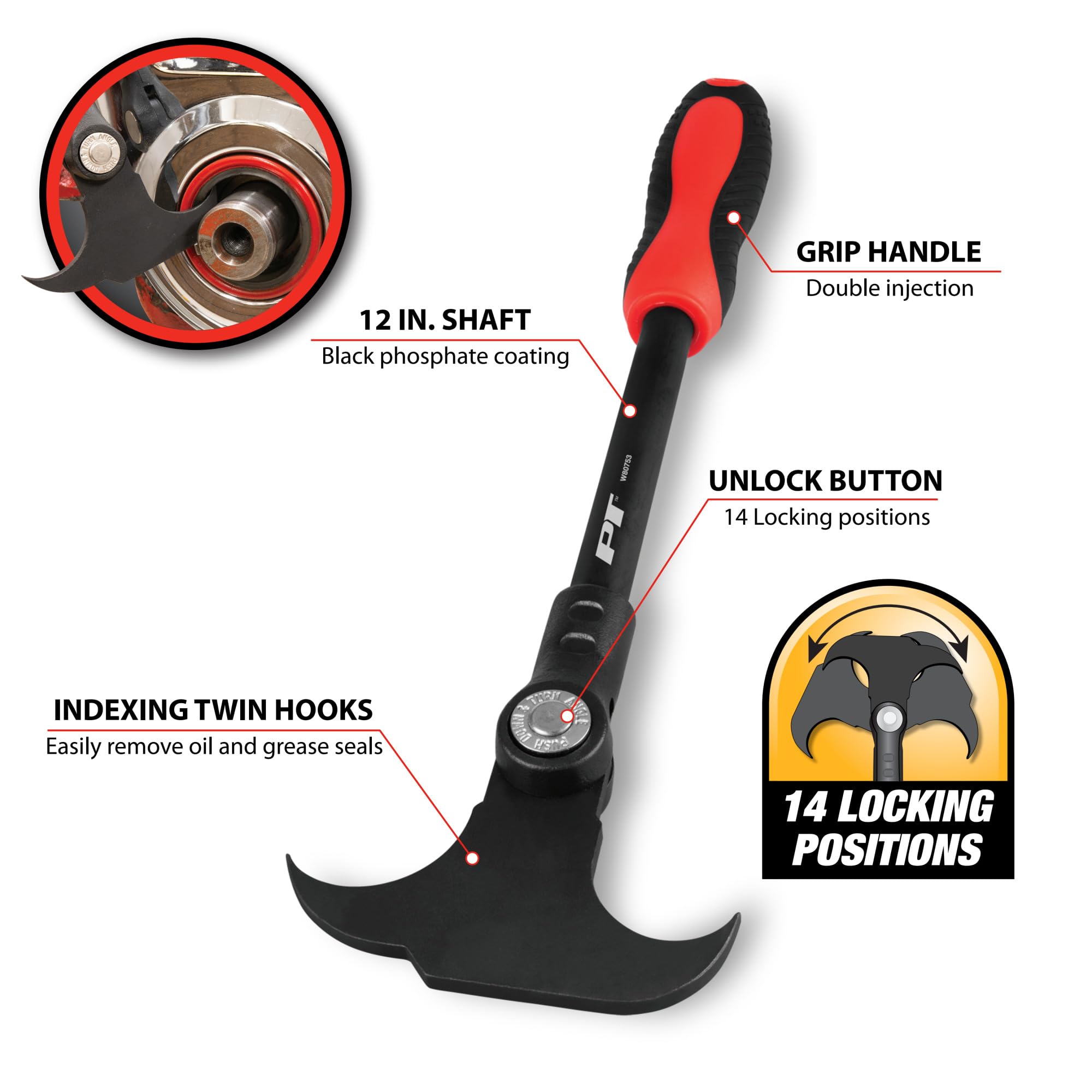 W80753 Performance Tool 195 Degree Indexing Twin Hook Oil and Grease Seal Puller
