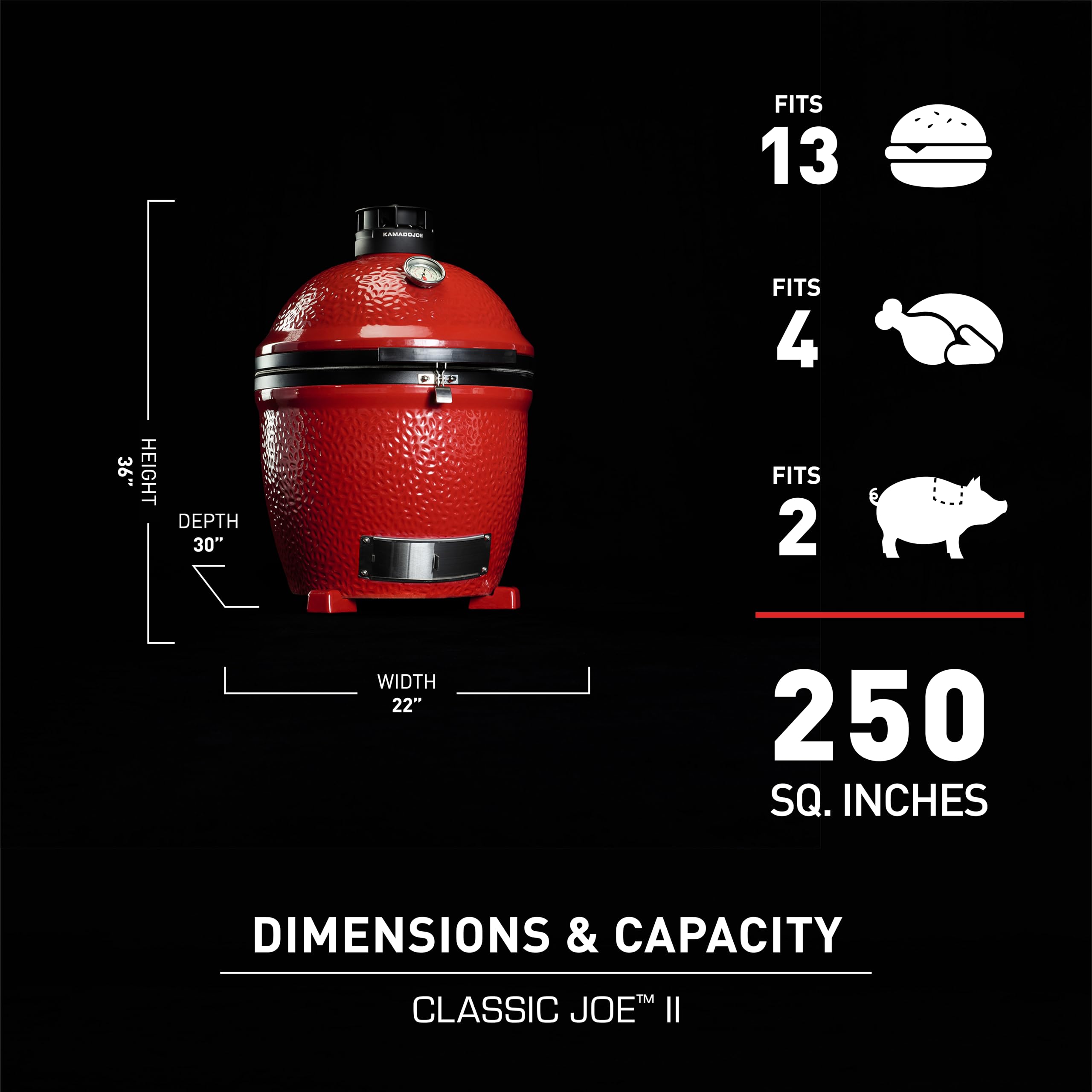 Kamado Joe 18-inch Classic Joe Series II Standalone Ceramic Charcoal Grill and Smoker with AirLift Hinge, Kontrol Tower Top Vent and 250 Cooking Square Inches in Red, Model KJ-23RHC
