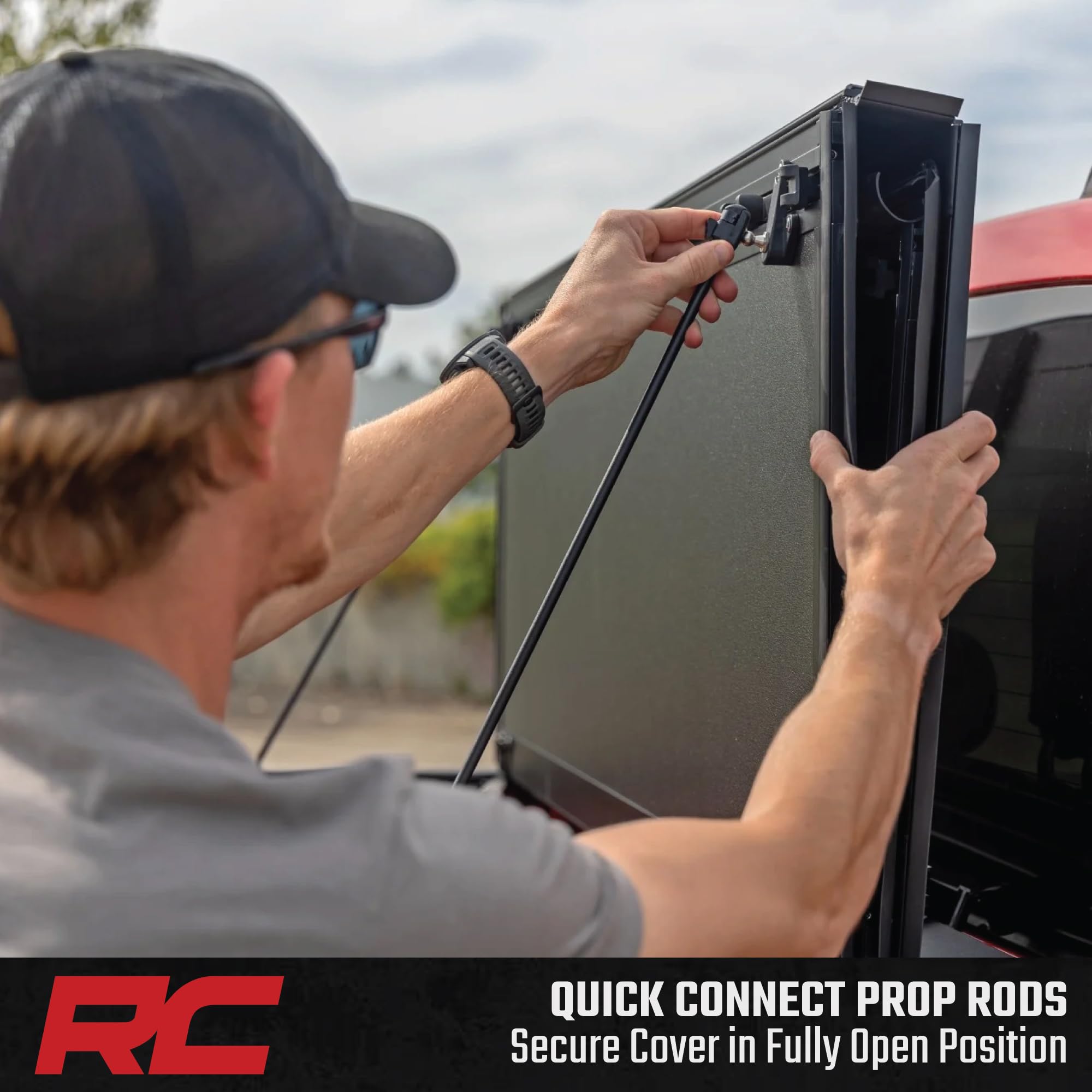 Rough Country Tonneau Cover Hard Tri-Fold for Ford F-150 (2015-2020) - Aluminum Flip-Up Bed Cover, Fits 5'7 (67.1") Short Bed