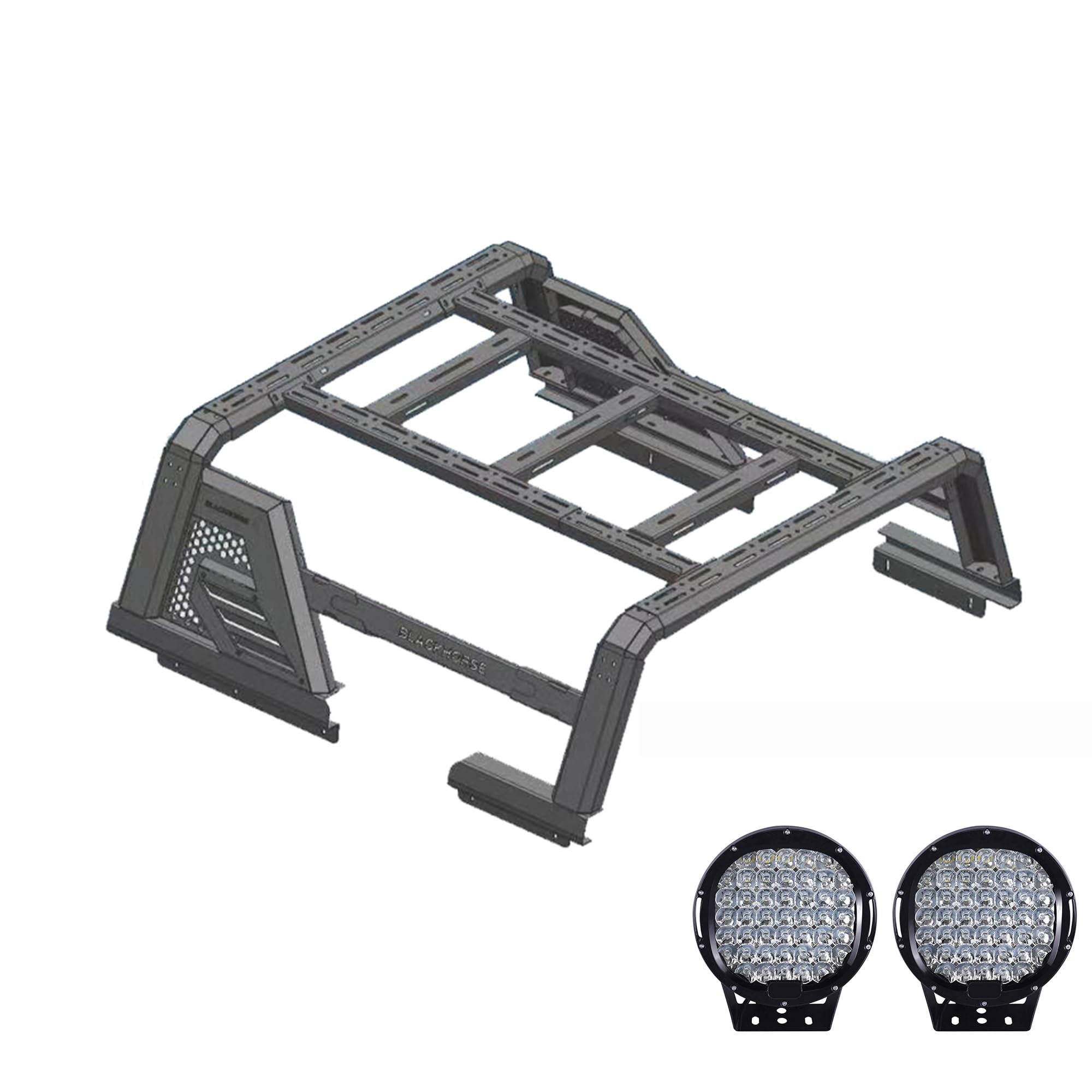 Armour II Black Horse Roll Bar W/Overland Kit Black Compatible with 14-22 Chevy Silverado 1500|14-24 GMC Sierra 1500|15-24 Ford F-150|15-24 Ram 1500|07-24 Tundra-AR2-01BOV1-PL69B