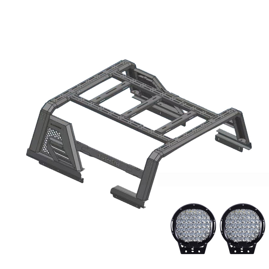 Armour II Black Horse Roll Bar W/Overland Kit Black Compatible with 14-22 Chevy Silverado 1500|14-24 GMC Sierra 1500|15-24 Ford F-150|15-24 Ram 1500|07-24 Tundra-AR2-01BOV1-PL69B