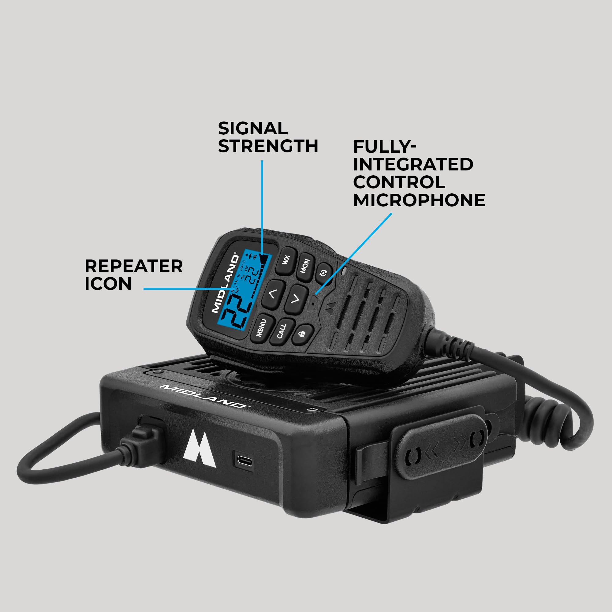 Midland® GMRS MXT575 Mobile Radio, Two-Way Radio with NOAA Weather Scan and Alert - for Farms, Ranches, Overlanding - Repeater Capable, Integrated Control Mic,- External Magnetic Mount