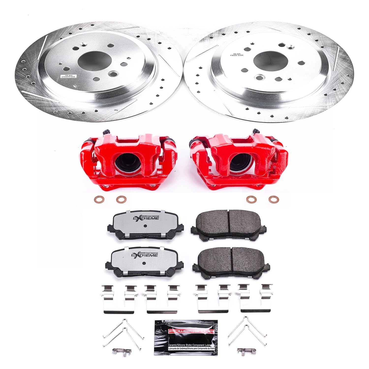 Power Stop Z36 KC6953-36 Truck & Tow Rear Caliper Kit-Rotors, Carbon-Fiber Ceramic Brake Pads, Calipers For Acura MDX 2014-2016 [Model Specific]