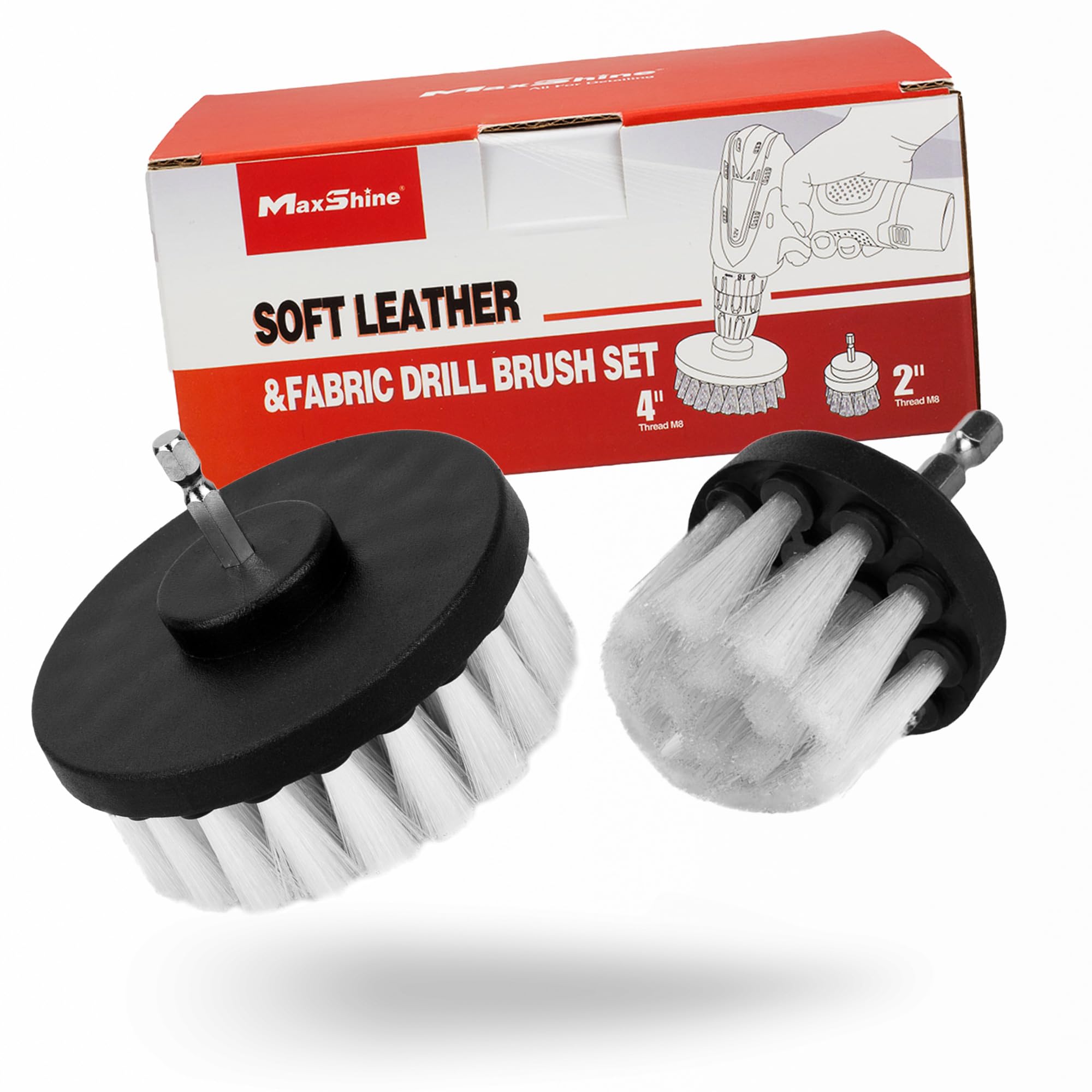 Maxshine Universal 2-Piece 2" & 4" Soft Leather Drill Brush Attachment Set – Professional Detailing for Leather, Fabric, Delicate Carpets & Convertible Tops – Gentle Cleaning Tool