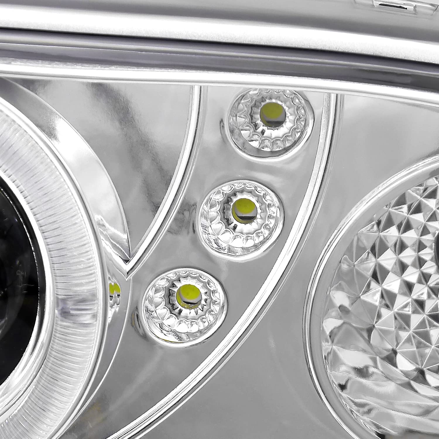 Chrome Halo SMD LED Projector Headlights + Chrome Bumper Lights SPEC-D TUNING Compatible with 1998-2004 Chevy S10, Left + Right Pair Headlamps Assembly