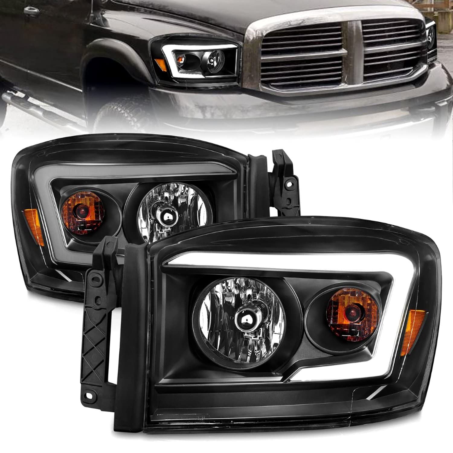 Anzo (111524) Compatible with 06-09 Dodge RAM 1500/2500/3500 Headlights Black Housing/Clear Lens (w/Light Bars)