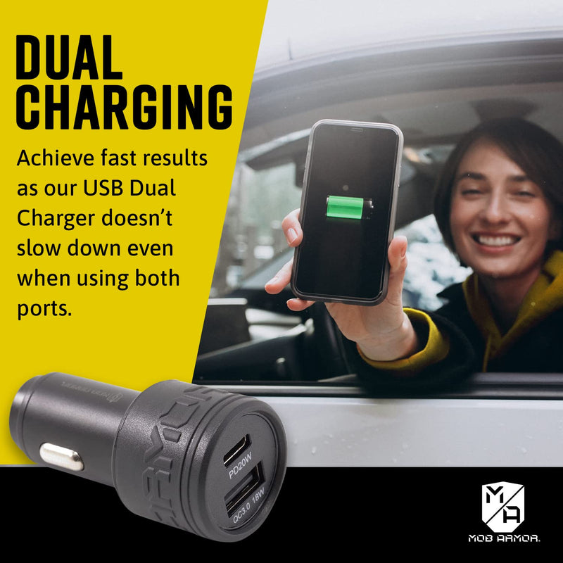 Mob Armor Dual USB 38w Quick-Charge Car Charger A + C - Fast Charging Adapter - Car Charger Adapter - Car Phone Charger - Phone Charger C Type & A Type (Black)