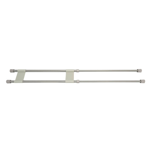 28" Camco Double RV Refrigerator Bar, Holds Food and Drinks in Place During Travel, Prevents Messy Spills, Spring Loaded and Extends Between 16" and 28" - Gray ( 44075)