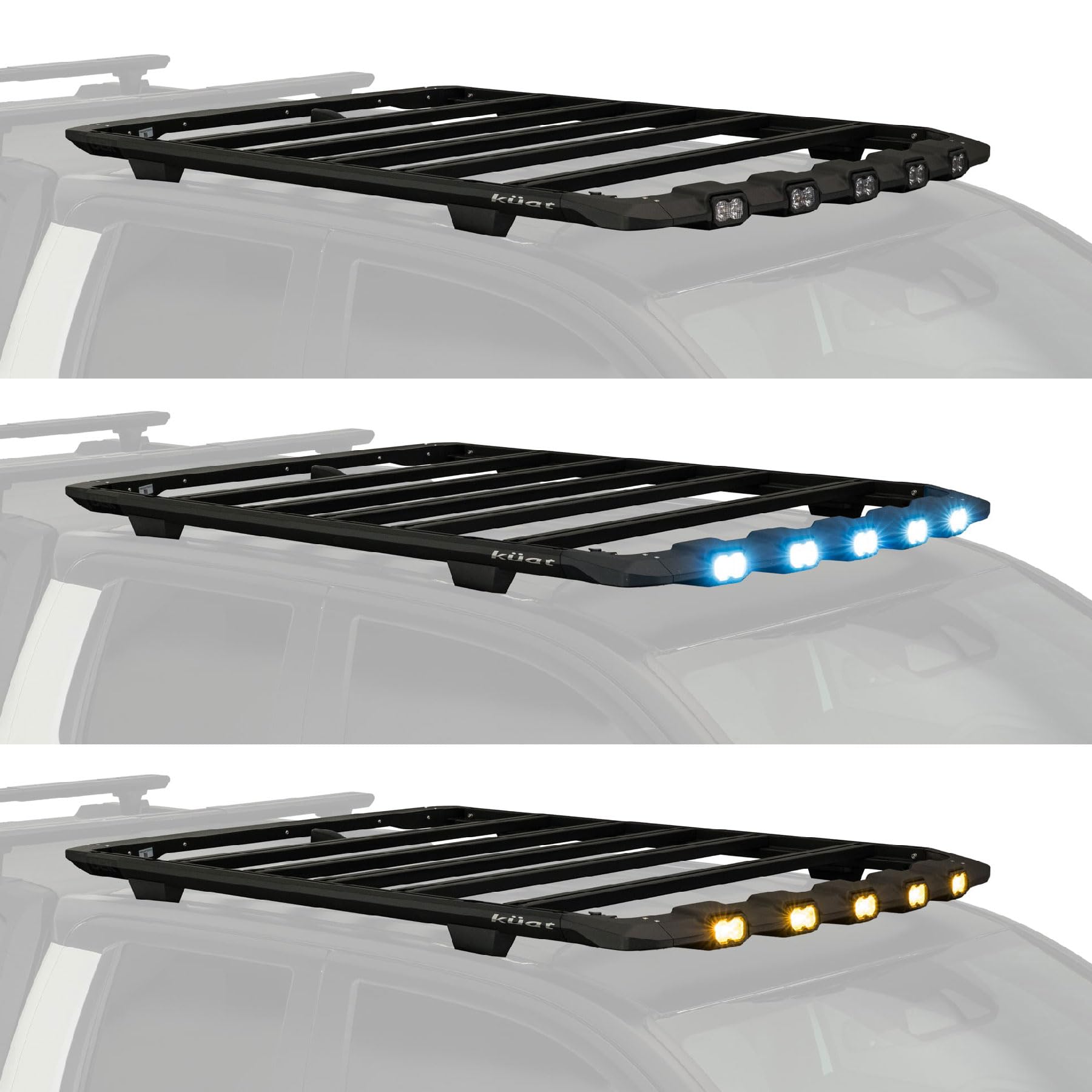 Direct Mount KUAT DEK Rooftop Platform Rack with Integrated Diode Dynamics Light Bar for Over-Hood Illumination, 2005-2023 Toyota Tacoma 3rd Generation