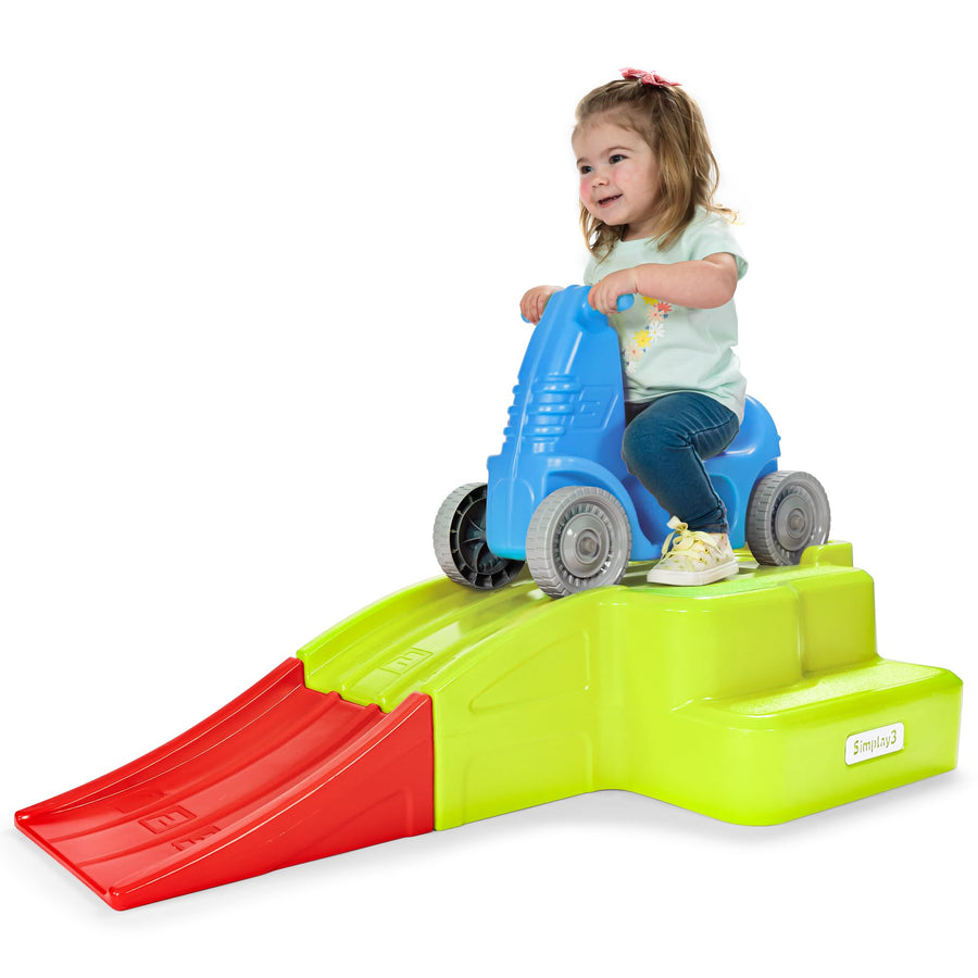Downhill Thrill Simplay3 Kids Roller Coaster Indoor-Outdoor Ride-on Toy, with Blue Ride-on Car, Coaster Ramp and Clicking Wheels, for Kids Age 2-5 Years, Made in The USA