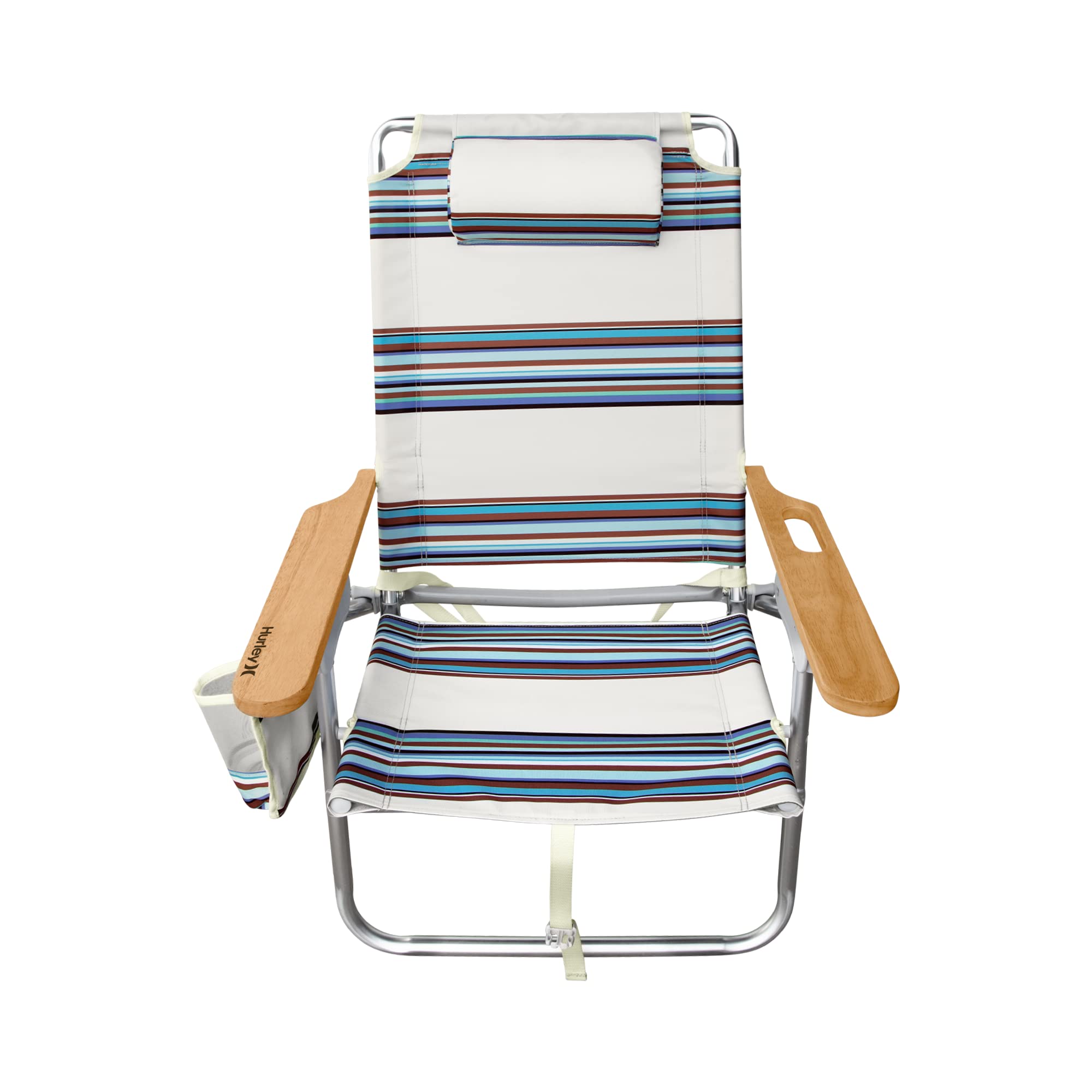 Hurley Beach Chair Mid-Height Wood Arm, One Size, Roman Stripe Bronzed Blue