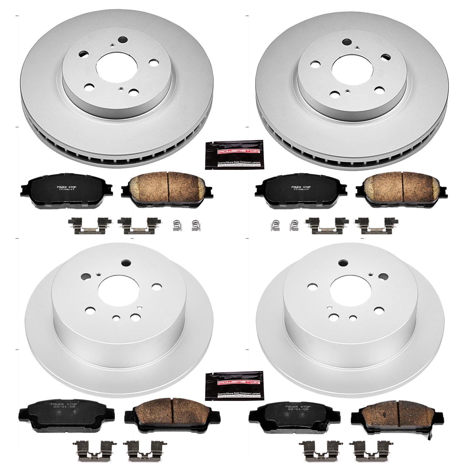 Power Stop CRK5476 Brake Rotor & Coated Ceramic Brake Pads- front & rear For Toyota Sienna 2004-2010 [Model Specific]
