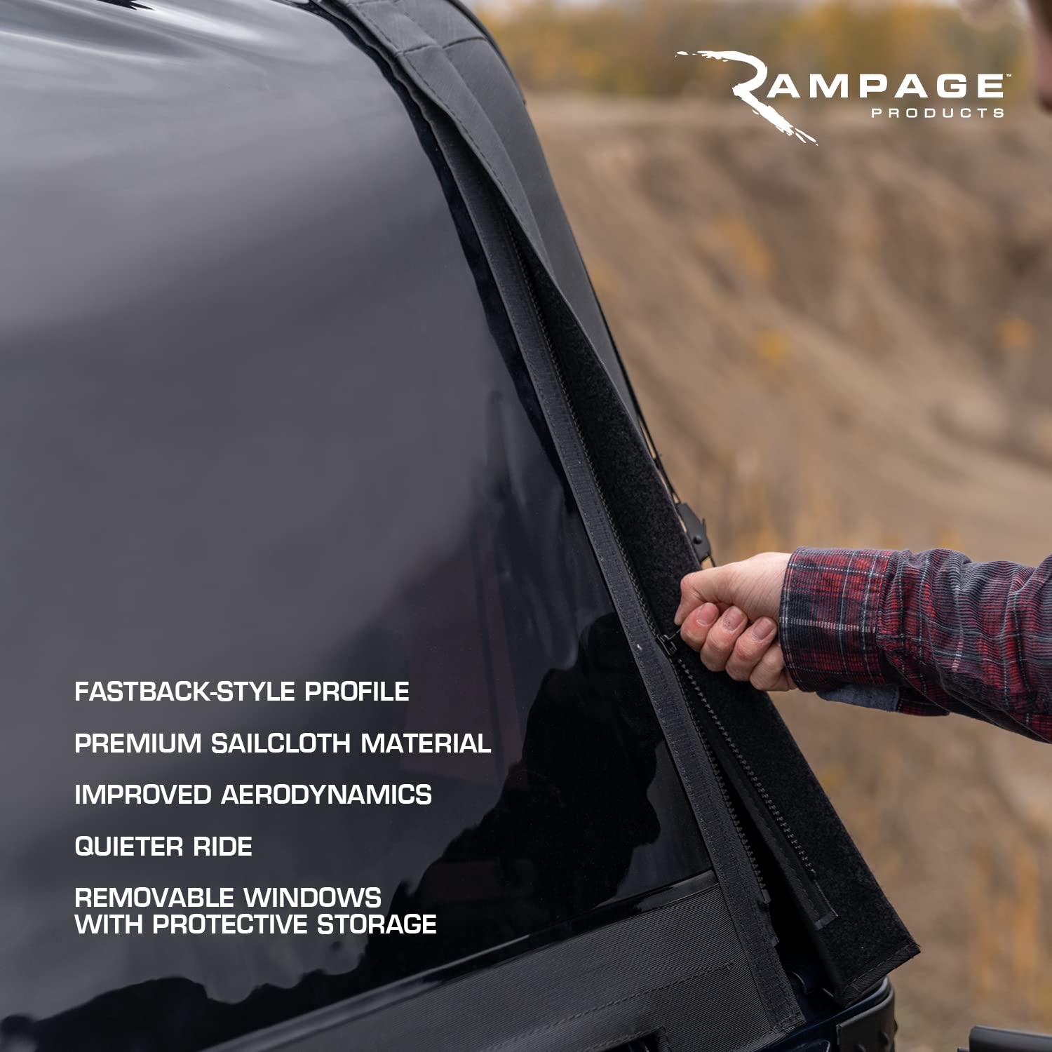 Frameless Trail Top RAMPAGE PRODUCTS for Jeep Wrangler TJ | Black Diamond, Vinyl | 139535 | Fits 1997-2006 Jeep Wrangler TJ 2-Door