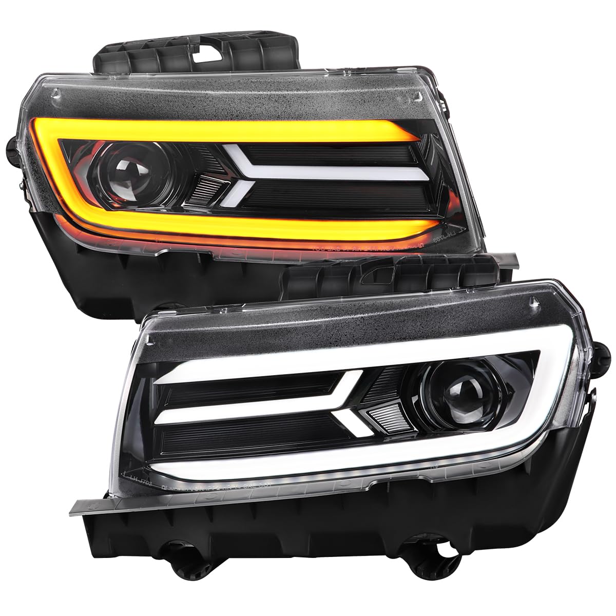 Glossy Black SPEC-D TUNING Projector Headlights w/Switchback and Sequential Turn Signals Compatible with 2014-2015 Chevy Camaro, Left + Right Pair Headlamps Assembly