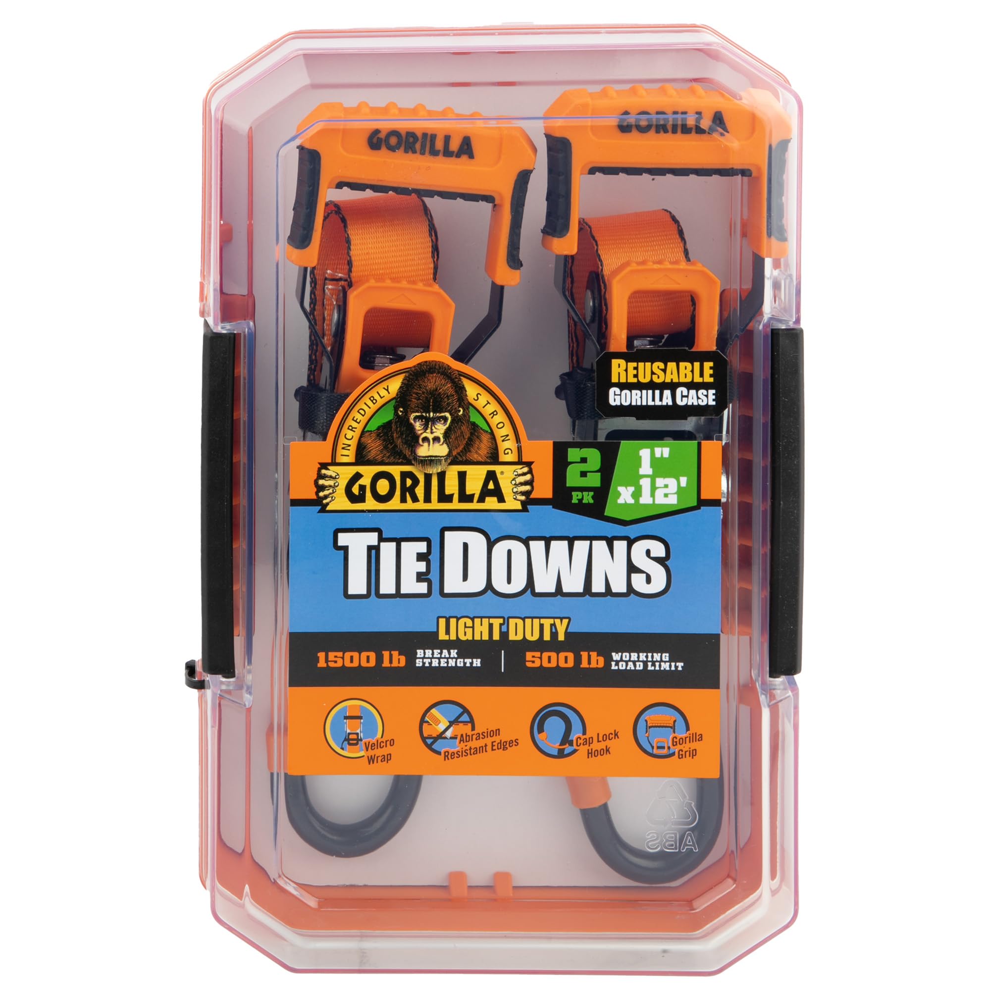 Gorilla 1" X 12' Ratchet Strap with Cap Locks and Gorilla-Grip Handle - Orange Webbing 92004E