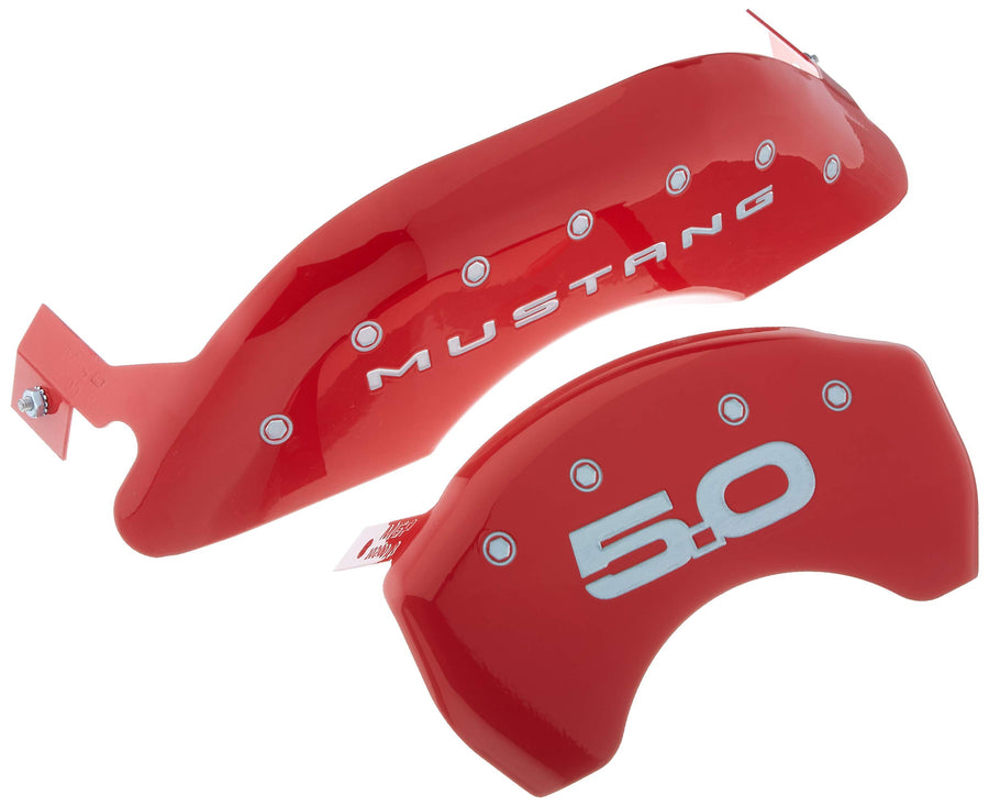 Brake Caliper Covers MGP - 2015-2023 Ford Mustang (10200s) Front and Rear Set - Mustang / 5.0 Logo - Red