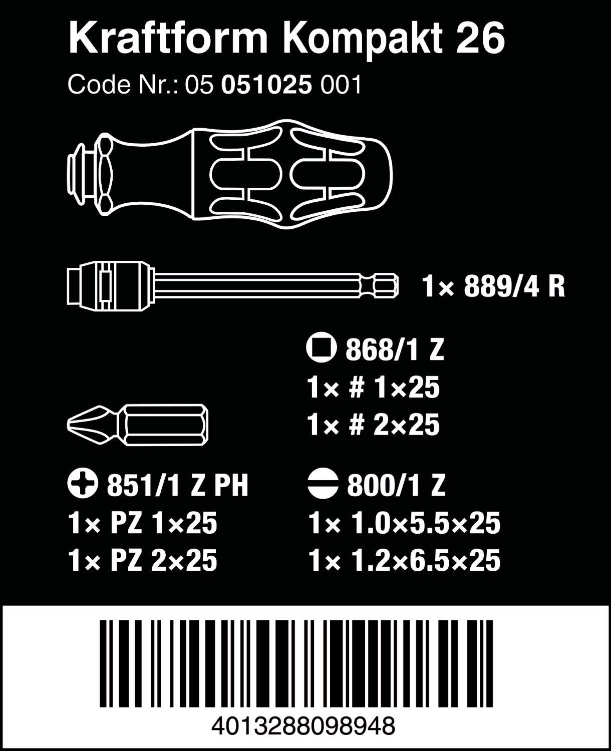 5051025001 Wera KK 26 7-In-1 Bitholding Screwdriver with Removable Bayonet Blade (SL/PH/SQ) Silver