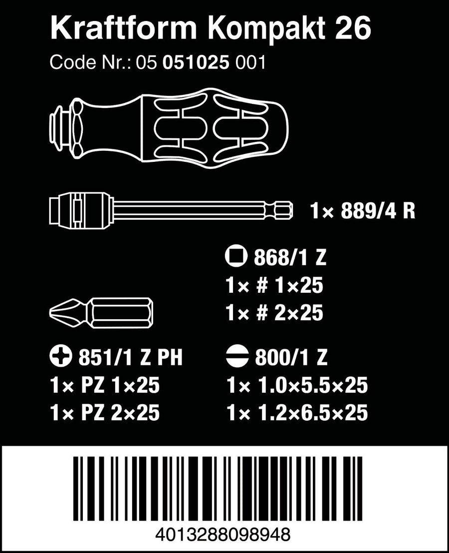 5051025001 Wera KK 26 7-In-1 Bitholding Screwdriver with Removable Bayonet Blade (SL/PH/SQ) Silver