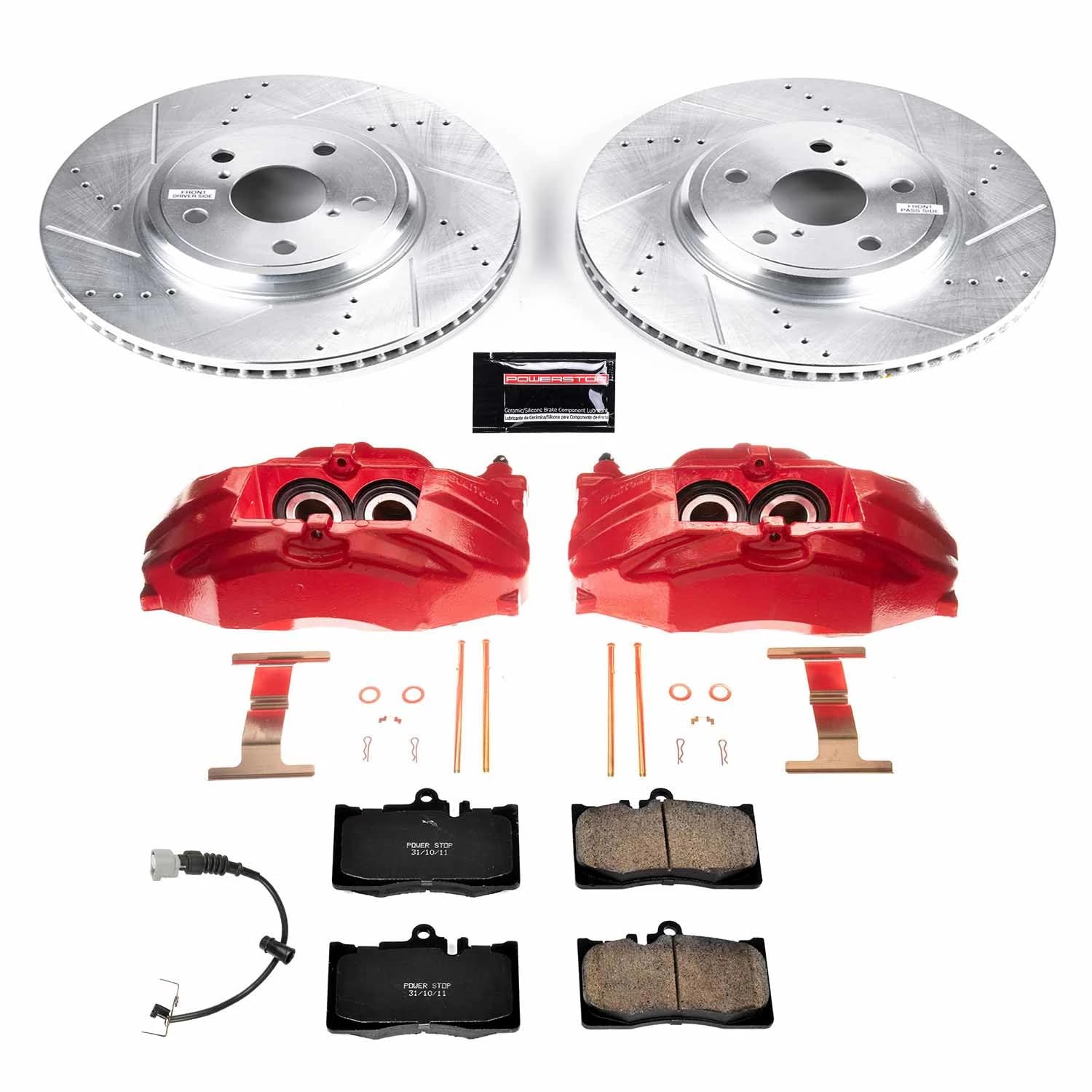 Power Stop Z23 KC2327, Front Brake Caliper Kit-Drilled/Slotted Rotors, Carbon Ceramic Pads, Calipers For Lexus LS430 2001-2006 [Model Specific]
