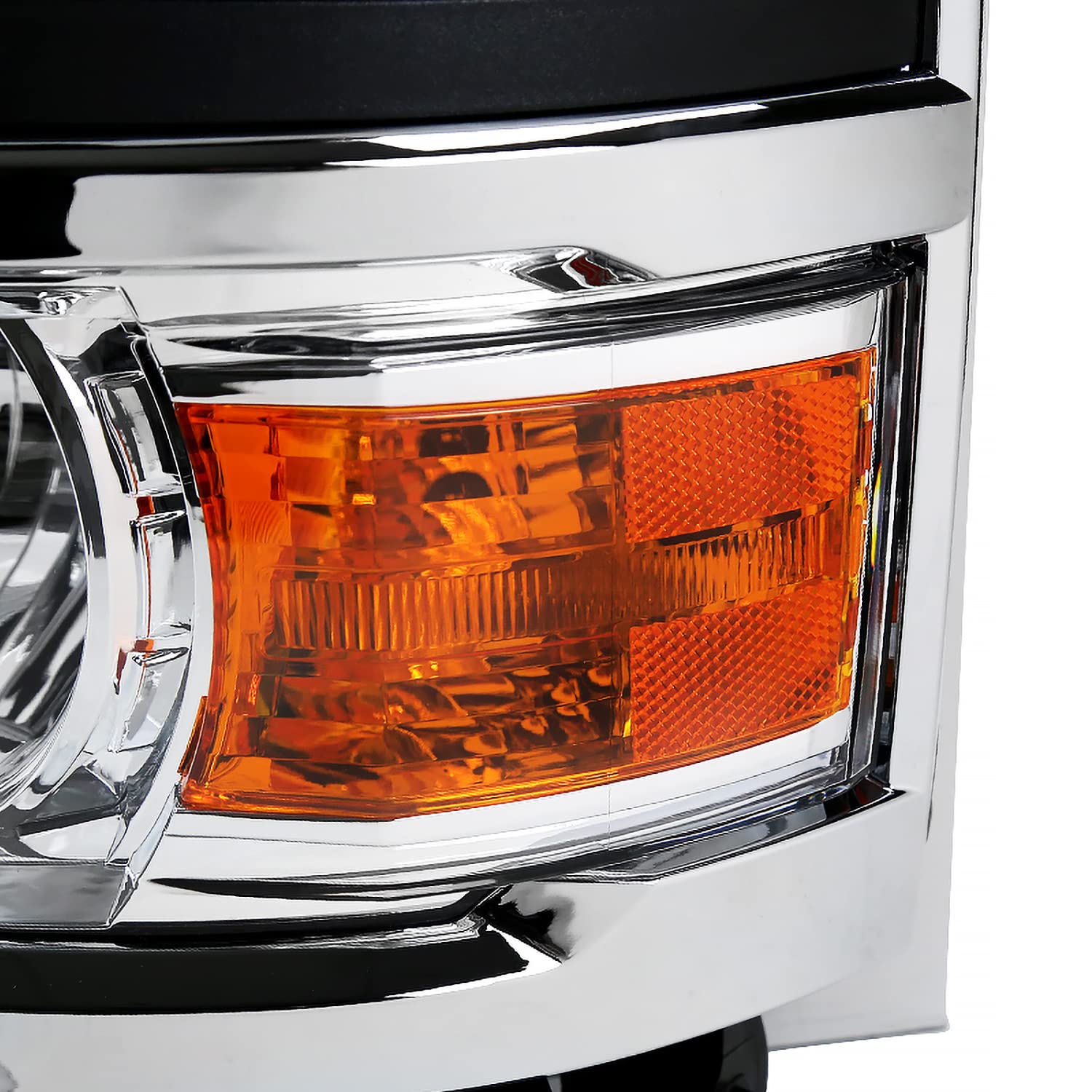 Chrome Projector Headlights w/Silver Trim SPEC-D TUNING Compatible with 2014-2015 Chevy Silverado 1500, Left + Right Pair Headlamps Assembly
