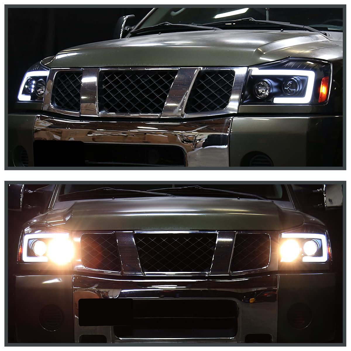 Black SPEC-D TUNING Projector Headlights w/Sequential LED Turn Signal Compatible with 2004-2015 Nissan Titan, 2004-2007 Nissan Armada, Left + Right Pair Headlamps Assembly