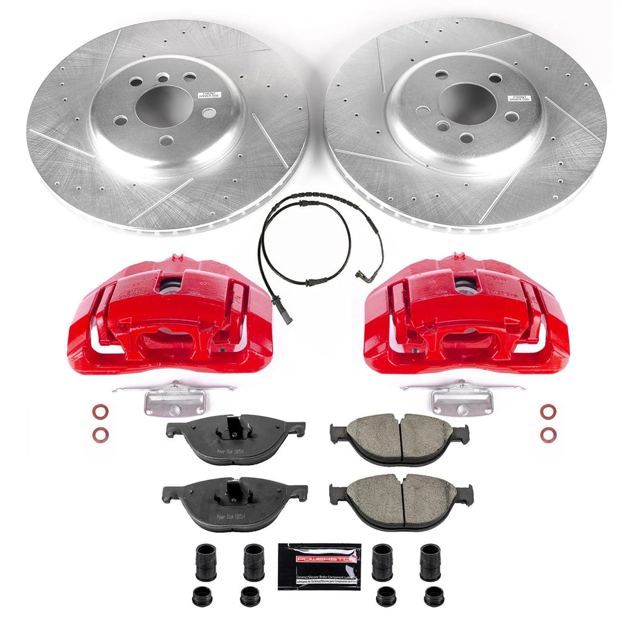 Power Stop Z23 Evolution KC6012 Front Brake Caliper Kit-Brake Rotors, Carbon-Fiber Ceramic Brake Pads, Calipers and 1 Front Sensor Wire
