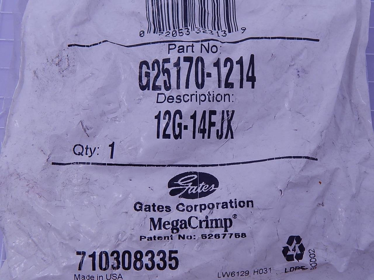 Gates MegaCrimp 12G-14FJX Couplings, Female JIC 37 Flare Swivel, Zinc Plated Carbon Steel, 3.81", 3/4" ID (G25170-1214)