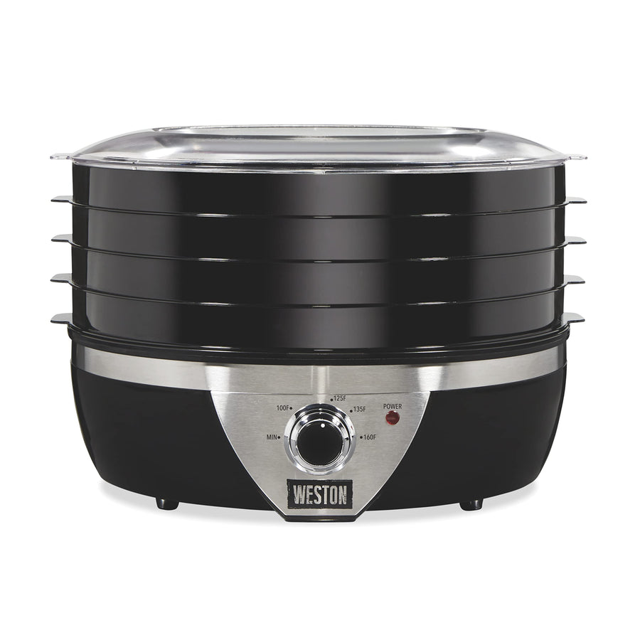 Weston Dehydrator Food Machine for Jerky, Fruit, Meat, Herbs, Vegetables, with Temperature Control (100-160F), 4 Stackable Trays (3 Sq. Ft.), Black & Stainless Steel Accents (75-0640-W)