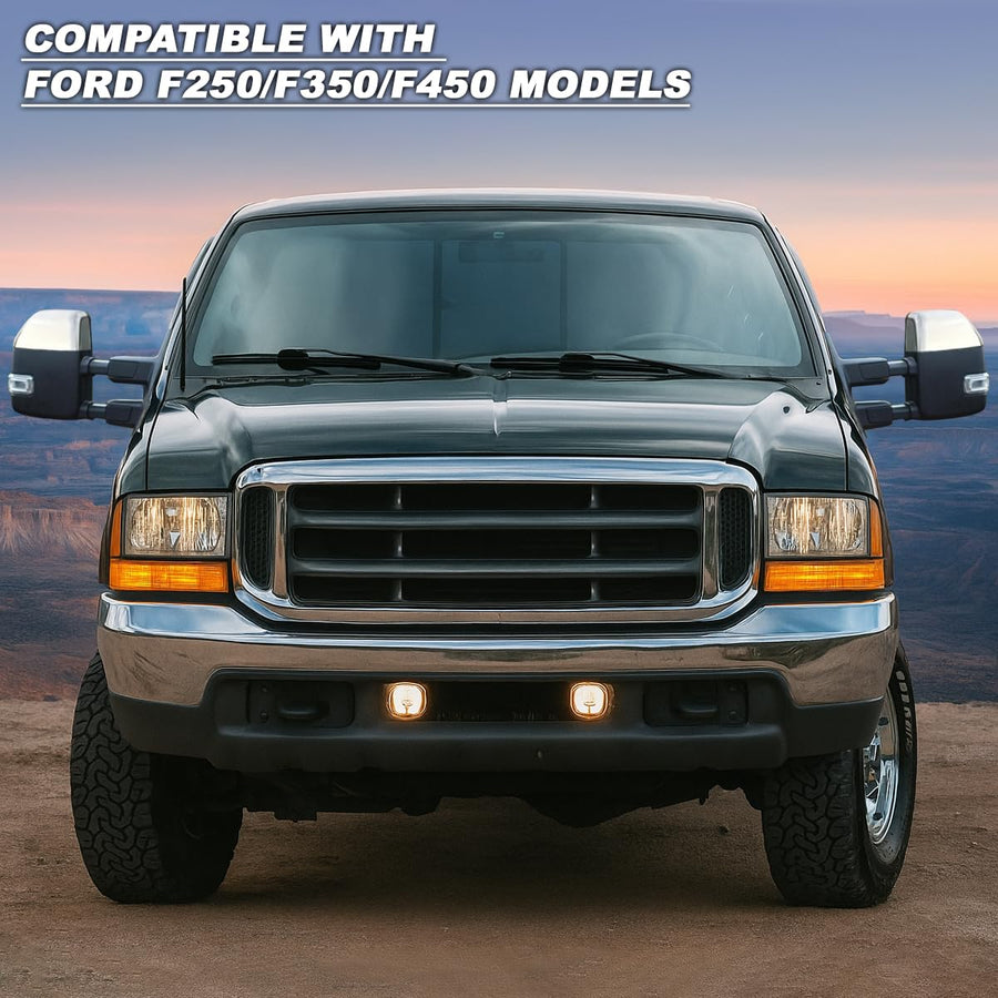 Spec-D Tuning Chrome Telescopic Power Heated Clear Signal Towing Mirrors Compatible with 1999-2016 Ford F-250, F-350, F-450 Super Duty Left + Right Pair