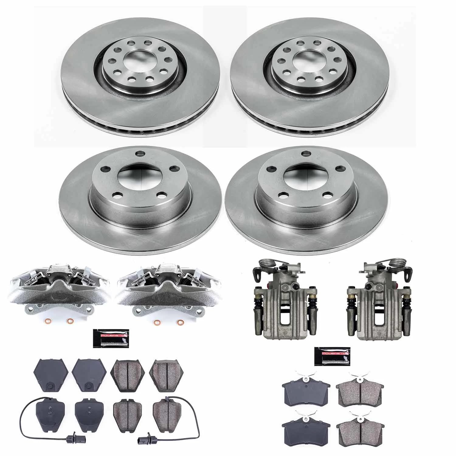 Power Stop KCOE889 Front and Rear Brake Caliper Kit- Brake Rotors, Brake Pads & Calipers For Audi Allroad Quattro 2001-2005 [Model Specific]