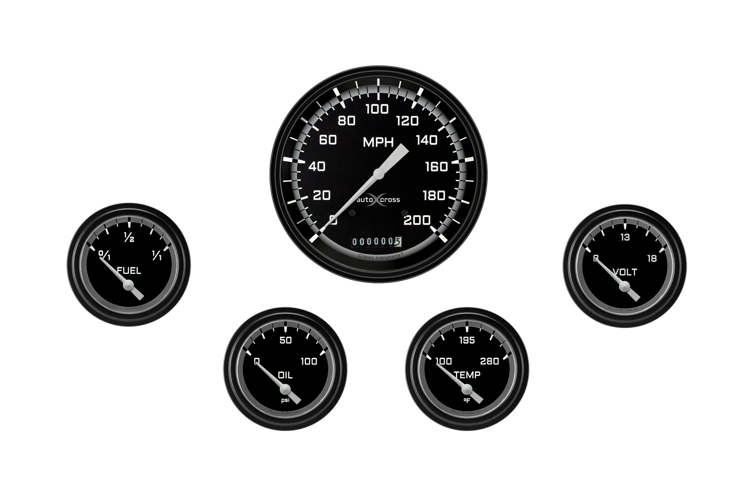 AX254GBLF Classic Instruments Autocross Gray Short Sweep 5 Gauge Set - GM