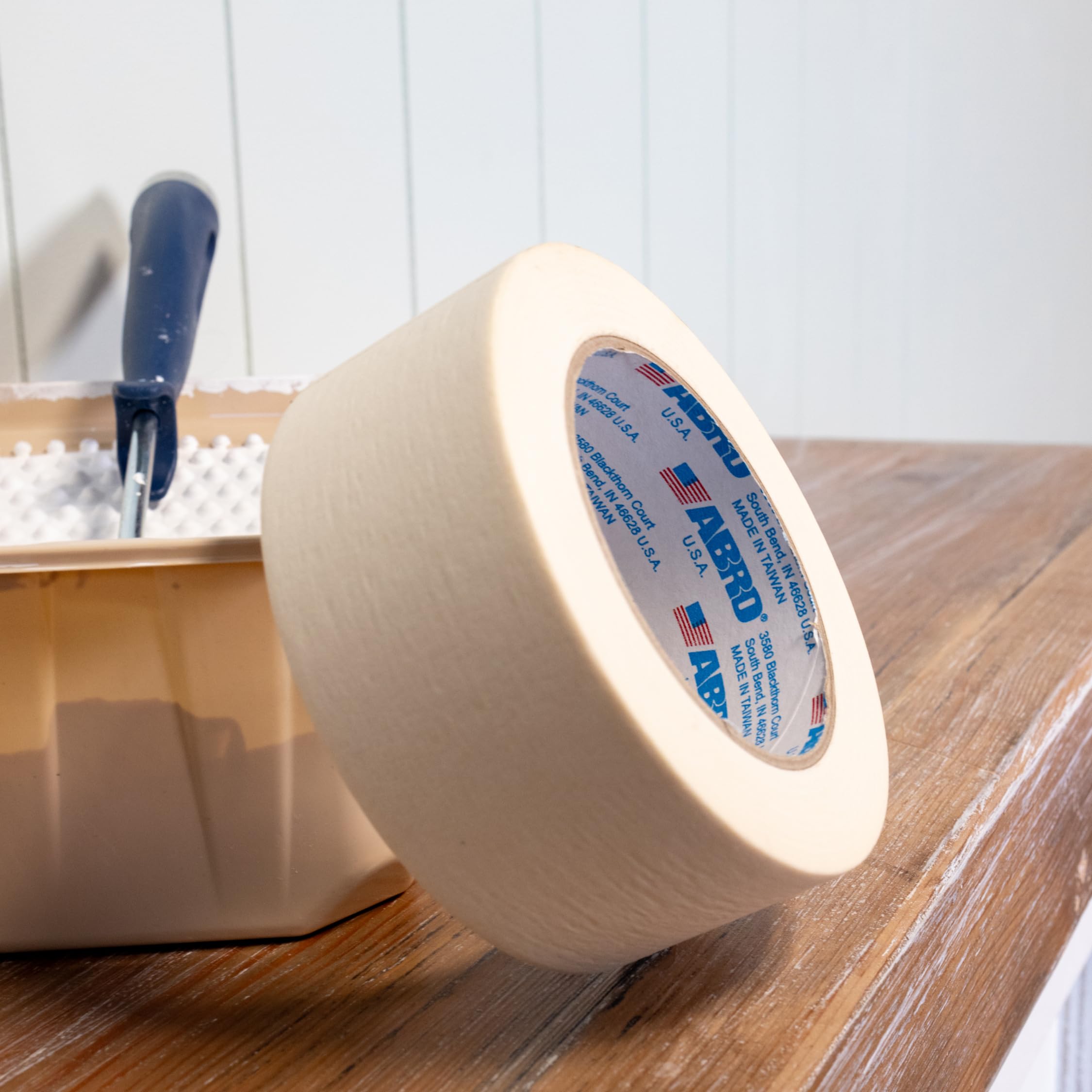 48mm x 55M ABRO Masking Tape PRO: All Purpose Natural Masking Tape, Temporary Labeling, Easy Tear, Clean Removal, Painters Tape 2 Inch Wide - Natural
