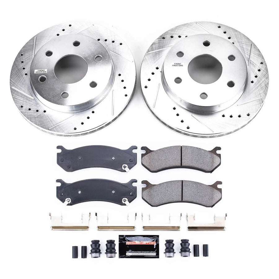 Power Stop Front K2009 Brake Kit Carbon-Fiber Ceramic Brake Pads and Drilled and Slotted Rotors For Cadillac Escalade | Chevy Astro Silverado Suburban Tahoe | GMC Sierra Yukon XL Yukon Denali 6 Lug