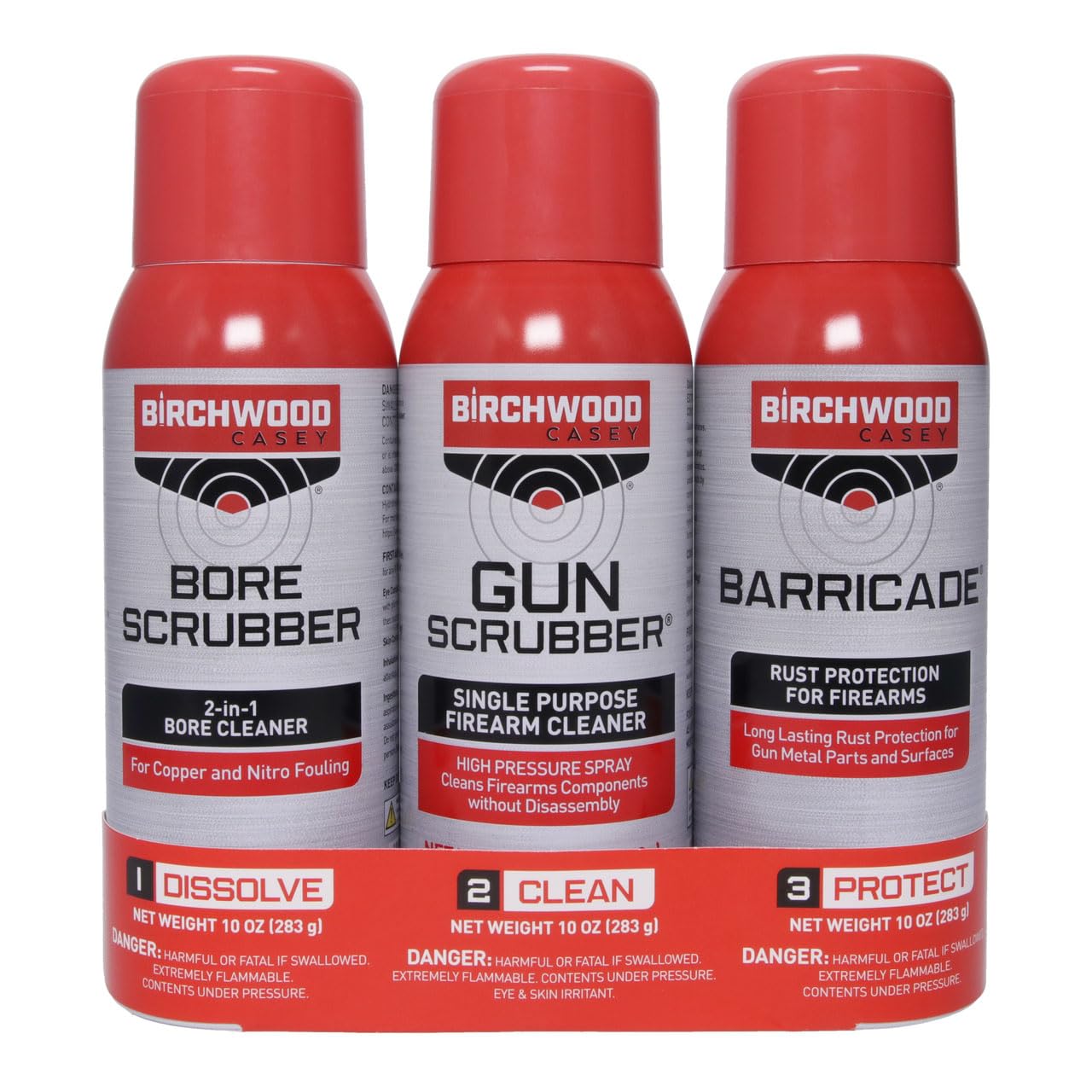 1,2,3 Birchwood Casey Gun Scrubber, Bore Scrubber & Barricade Value Pack Gun Cleaning Kit, 3 Aerosol Cans, 10 OZ
