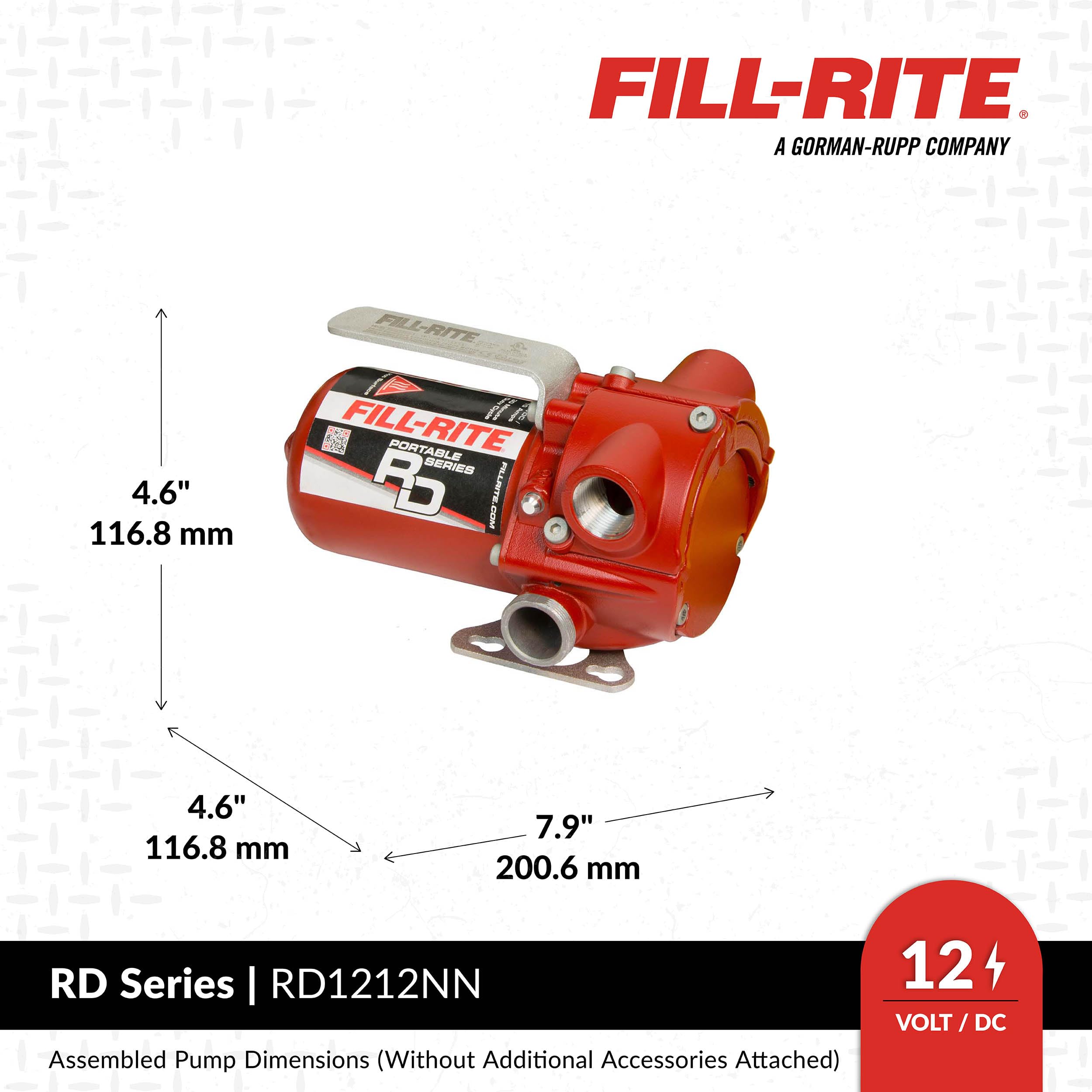 Fill-Rite 12V RD1212NN 12 GPM Portable Fuel Transfer Pump w/Power Cable