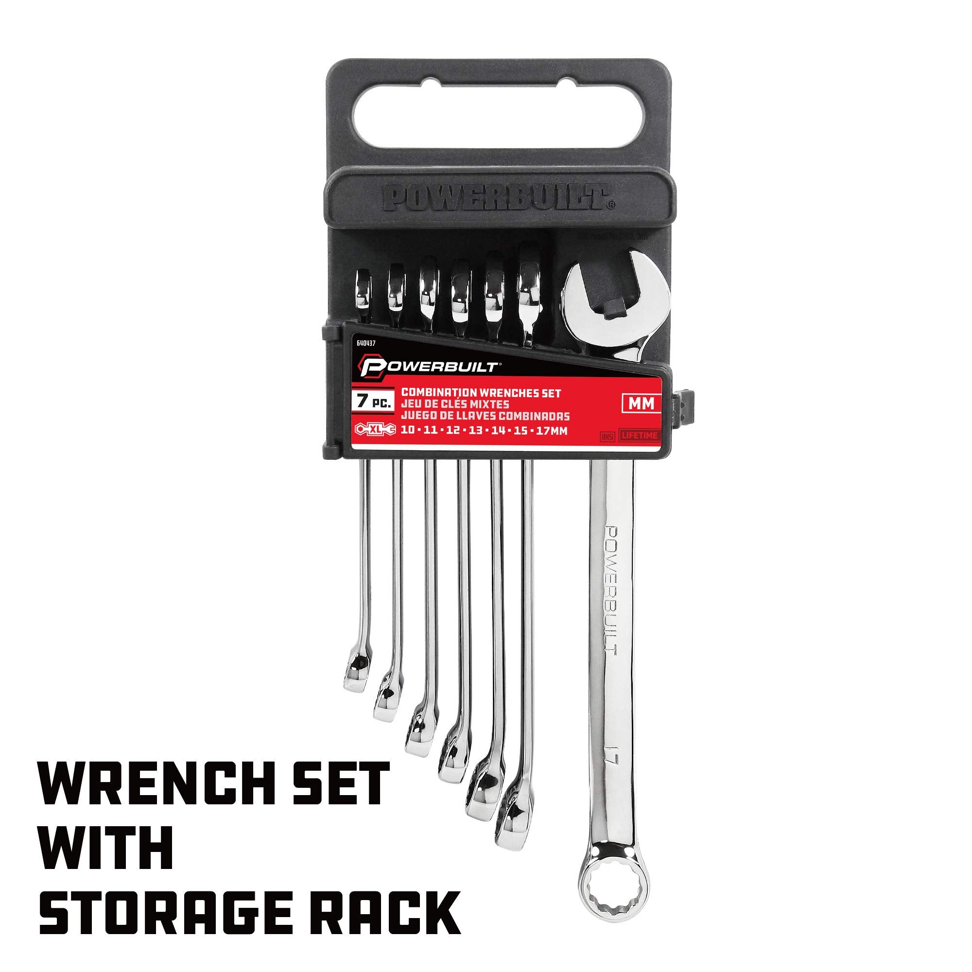 640437 Powerbuilt Metric Long Pattern Combination Wrench, 7-Piece