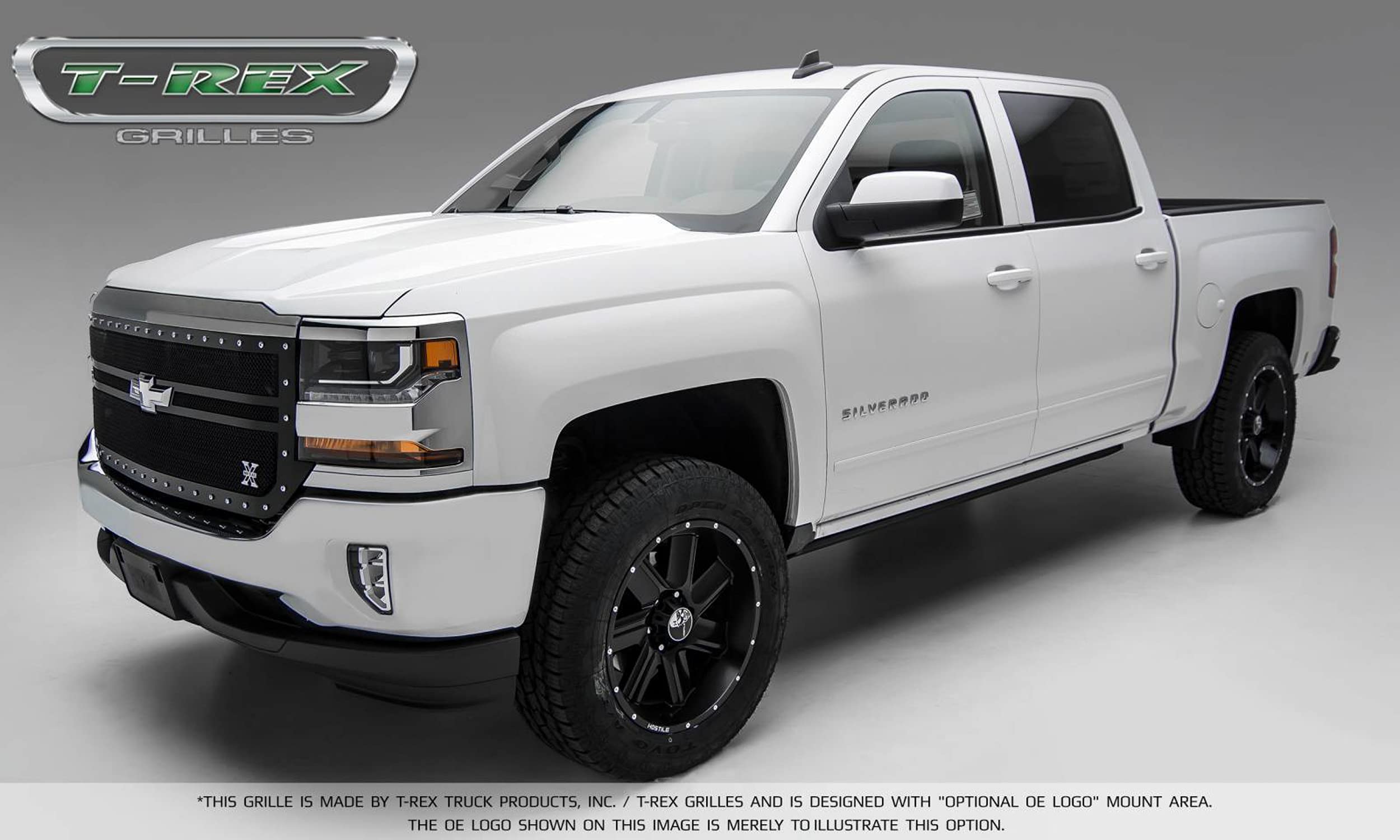 2016-2018 Silverado 1500 T-Rex Grilles X-Metal Grille, Black, 1 Pc, Replacement, Chrome Studs, 2 Bar Design - PN #6711301